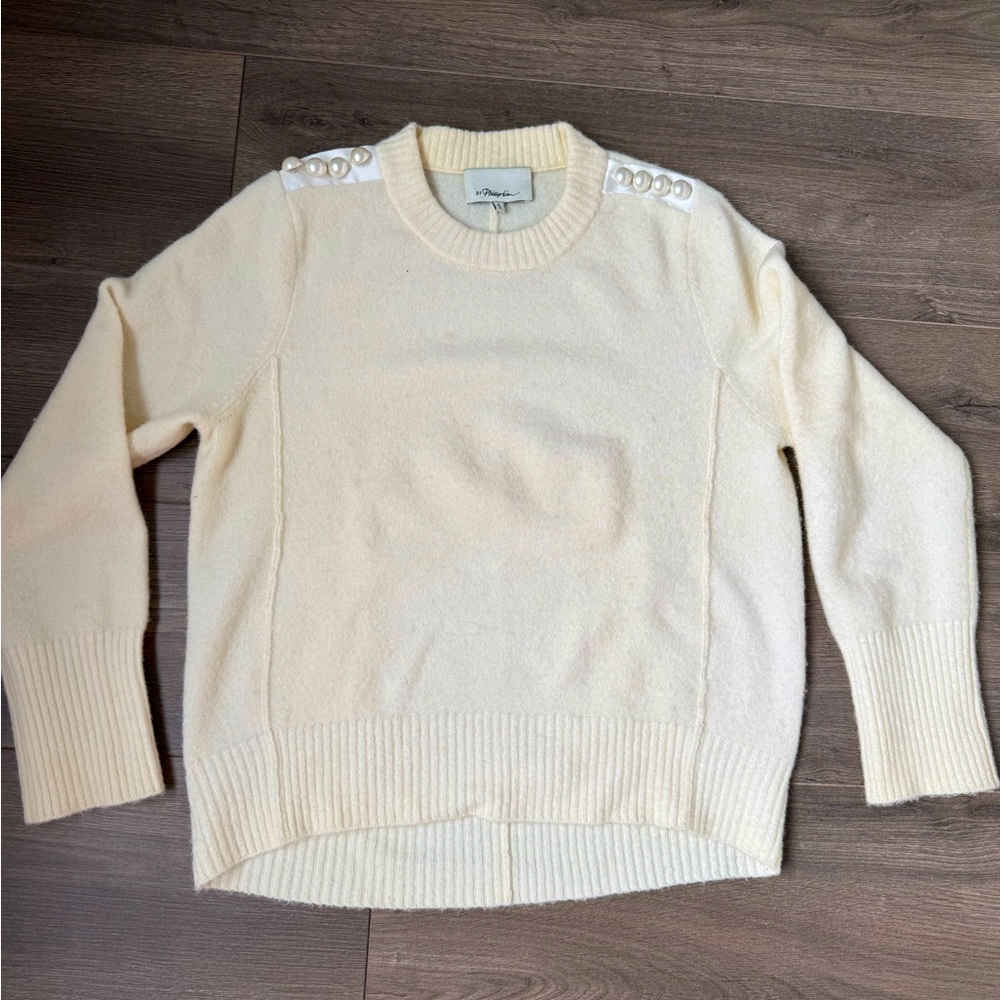 3.1 Phillip Lim Ivory Sweater with Shoulder Pearls